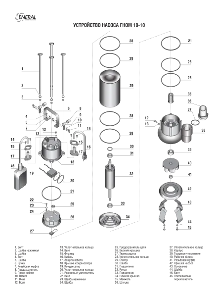 Дренажный насос ENERAL Гном 10-10 0,75кВт с поплавком